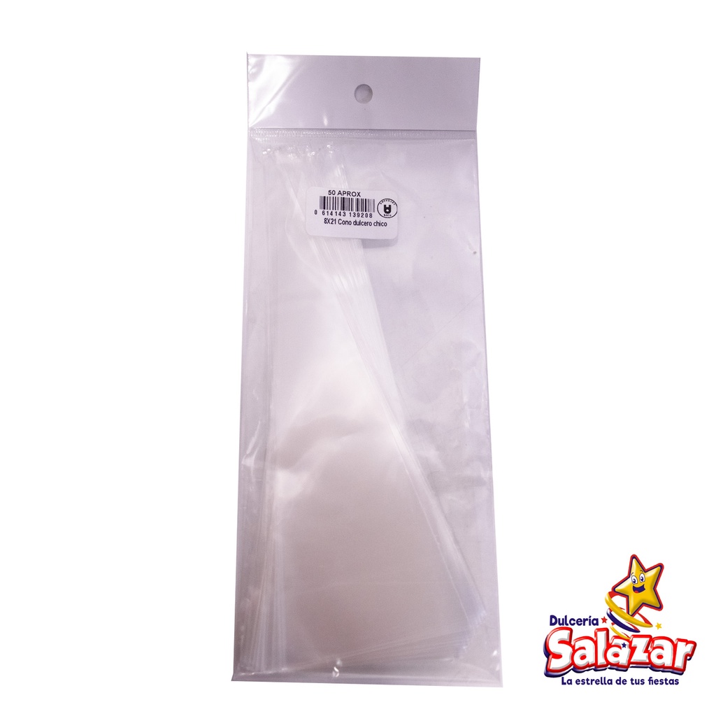 [GLP0014] BOLSA CELOFAN CONICA LISA 8X21* -B.50PZA- "C/75/50"