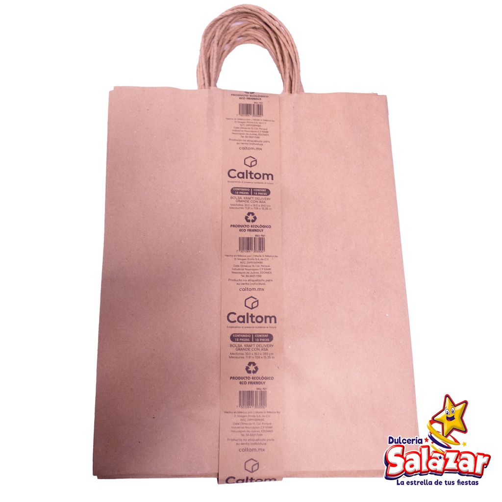 BOLSA KRAFT CON ASA GRANDE 16D18 30X18X39 CM -B.12PZA- "C/18/12"