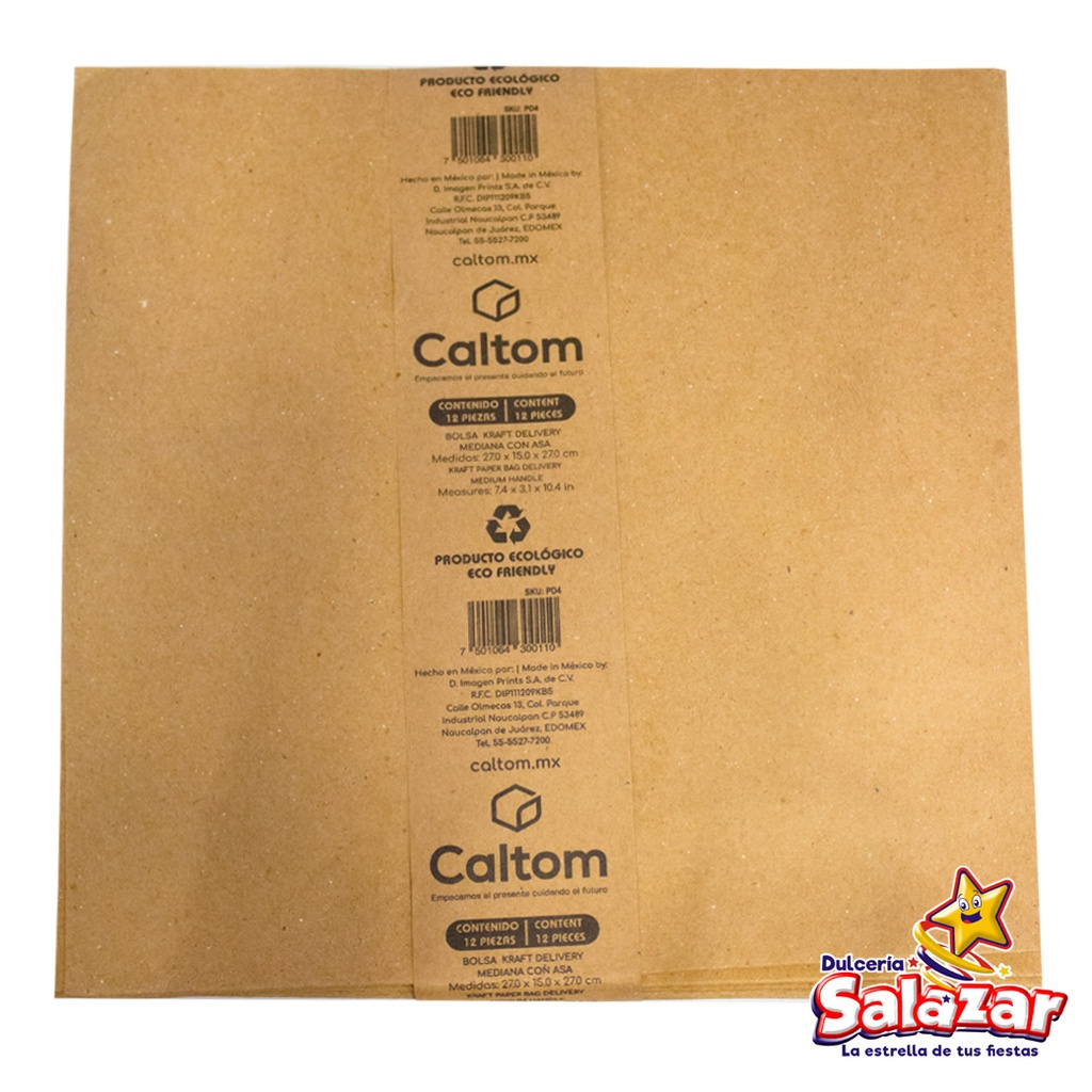 BOLSA KRAFT MEDIANA CON ASA 27 X 15 X 27 -B.12PZA- "C/24/12"