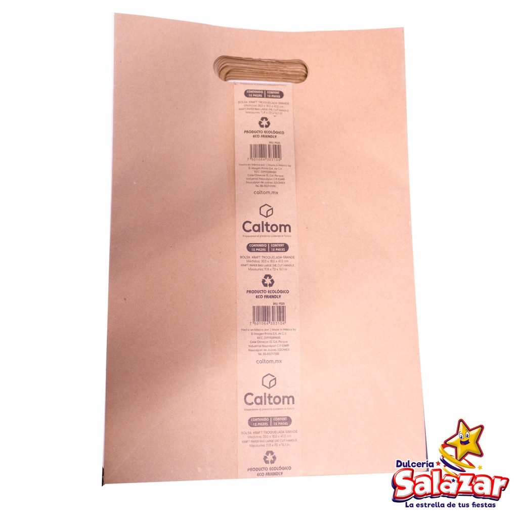 BOLSA KRAFT TROQUELADA GRANDE 25D20 30X1 -B.12PZA- "C/20/12"
