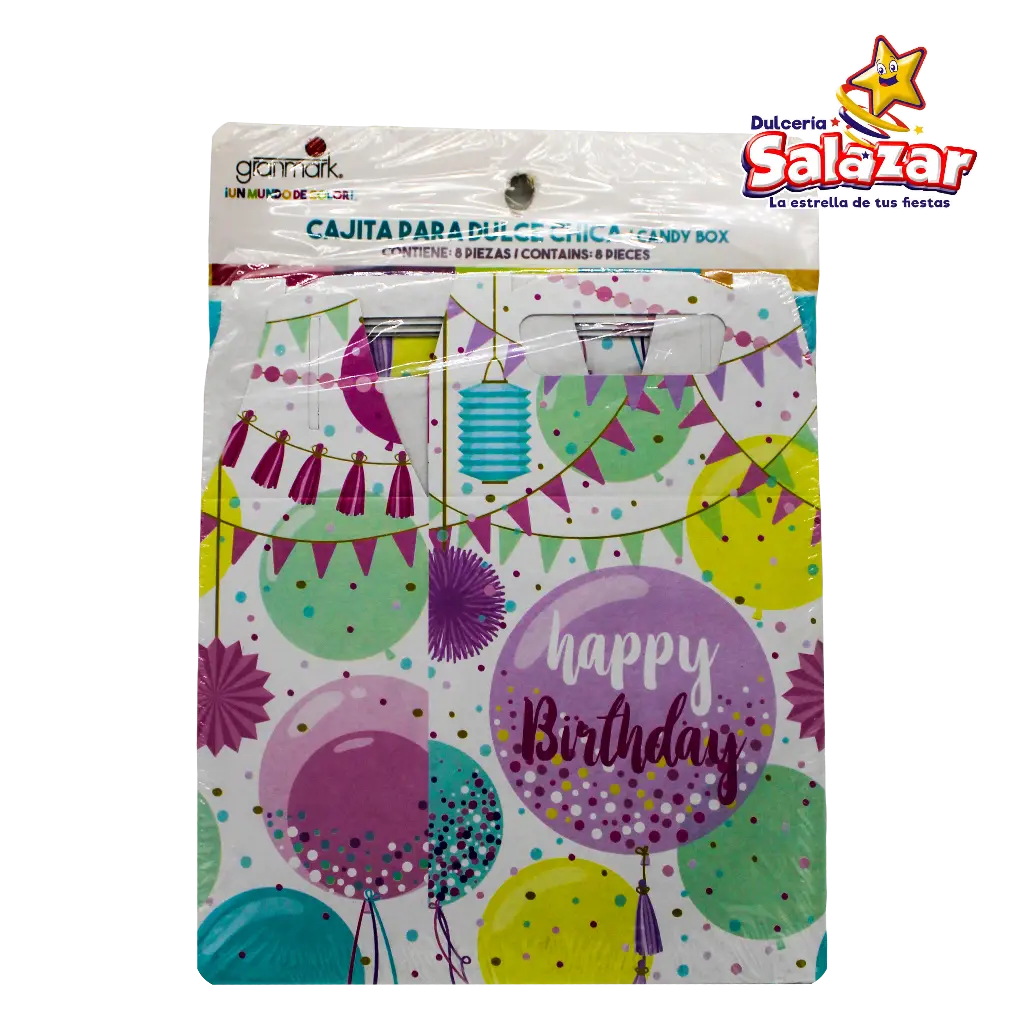 [GRA1098] CAJITA PARA DULCES FELIZ CUMPLEAÑOS GRAK -E.8PZA- "C/6/8"