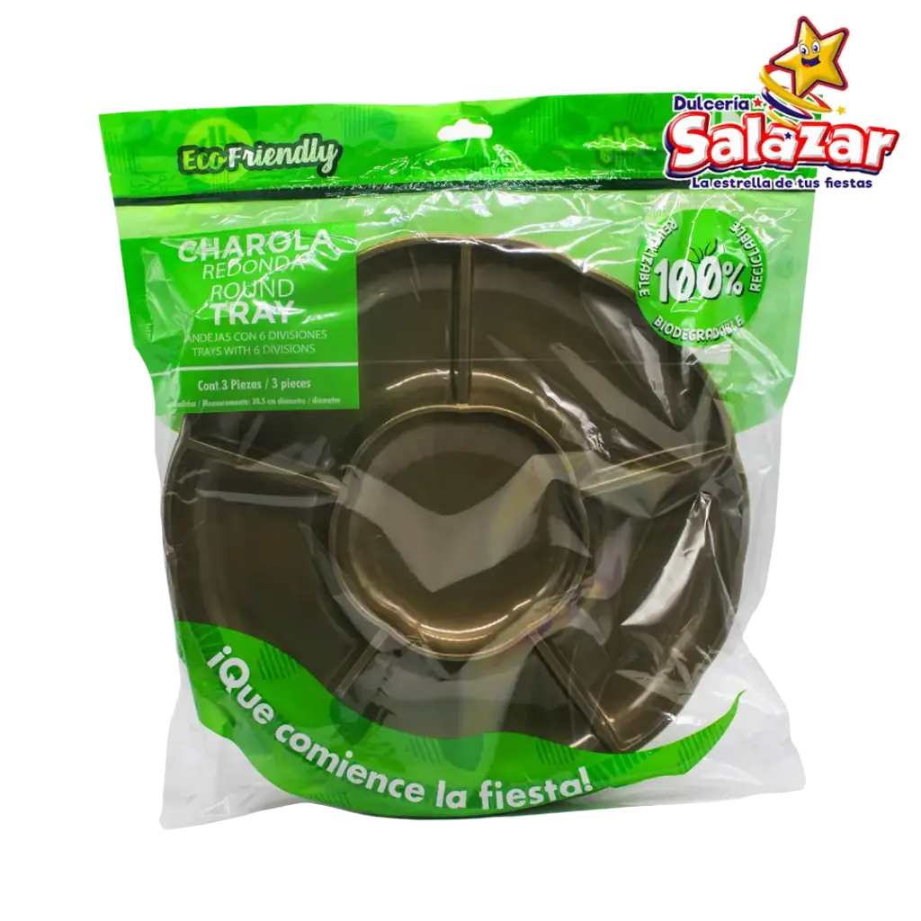 [SEL0120] CHAROLA REDONDA PARTY IS ON DORADO -B.3 PZA- "C/6/3"