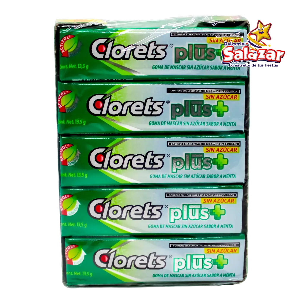 CHICLE CLORETS 5'P T.A PLUS+SIN AZUCAR -D.270G- "C/48/20"
