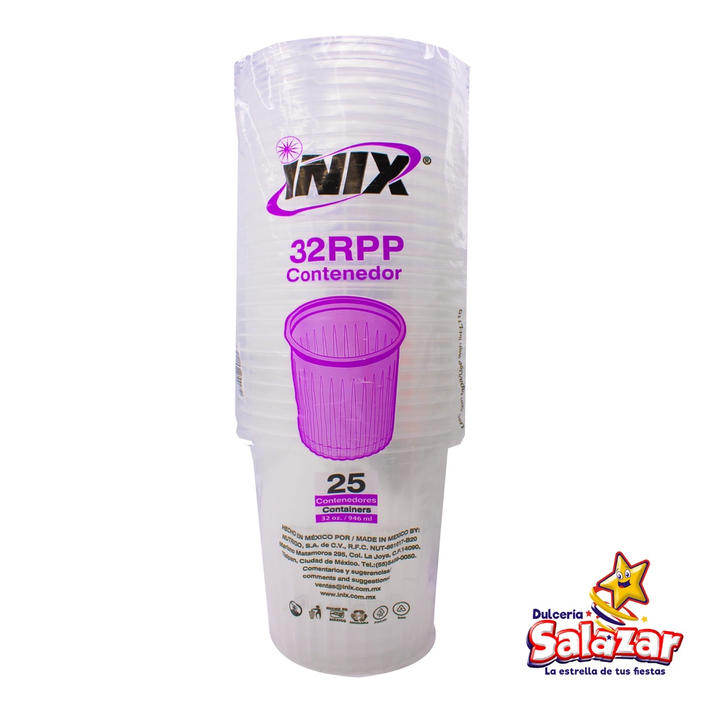 [INIX0061] CONTENEDOR 32OZ PLASTICO 32RPP INIX -BOT.946ML- "C/20/25"