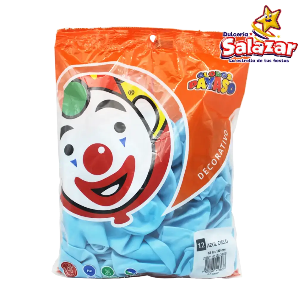 [SEL0695] GLOBO #12 DEC. AZUL CIELO PAYASO -B.50P- "C/60/50"