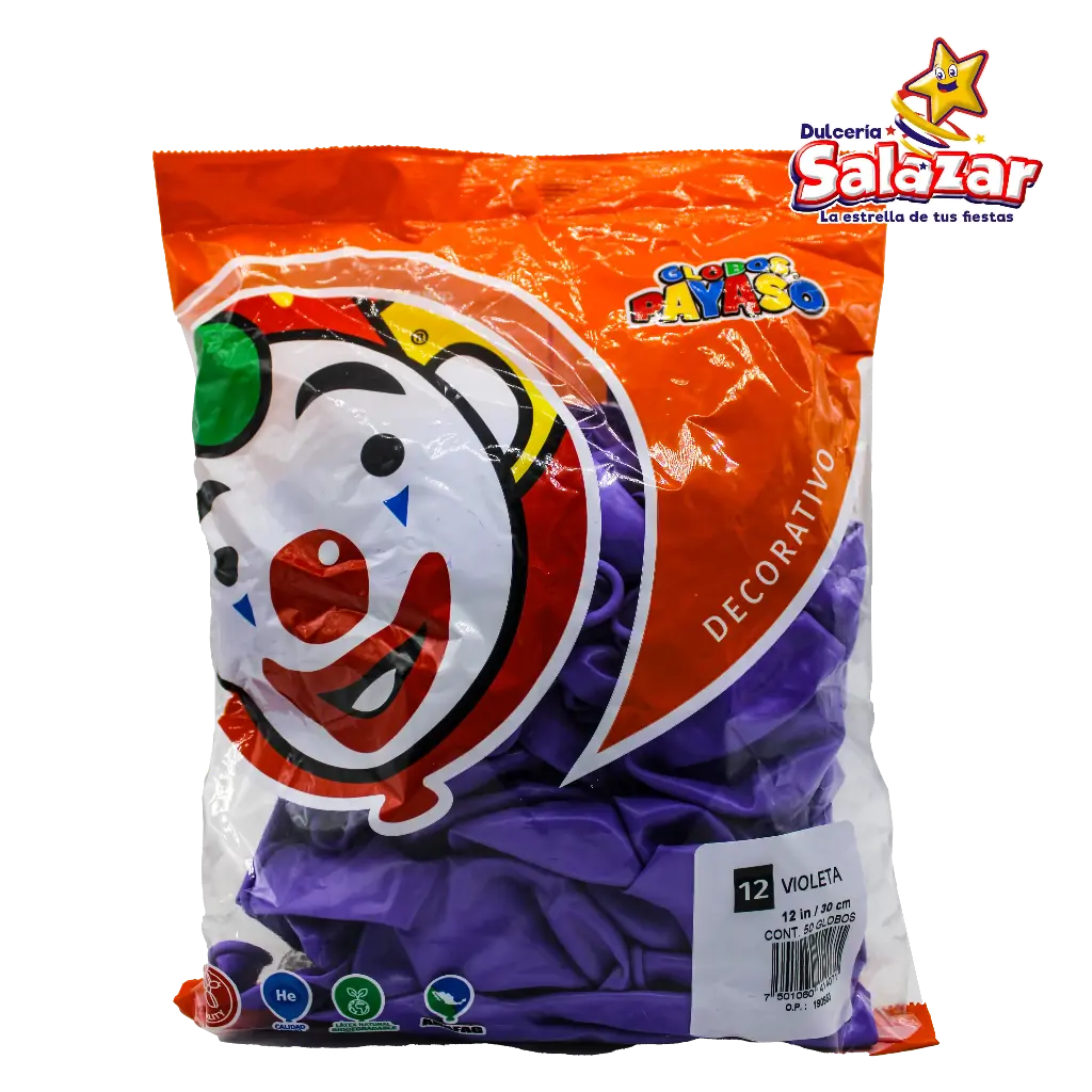 [SEL0680] GLOBO #12 DEC. VIOLETA PAYASO -B.50P- "C/60/50"