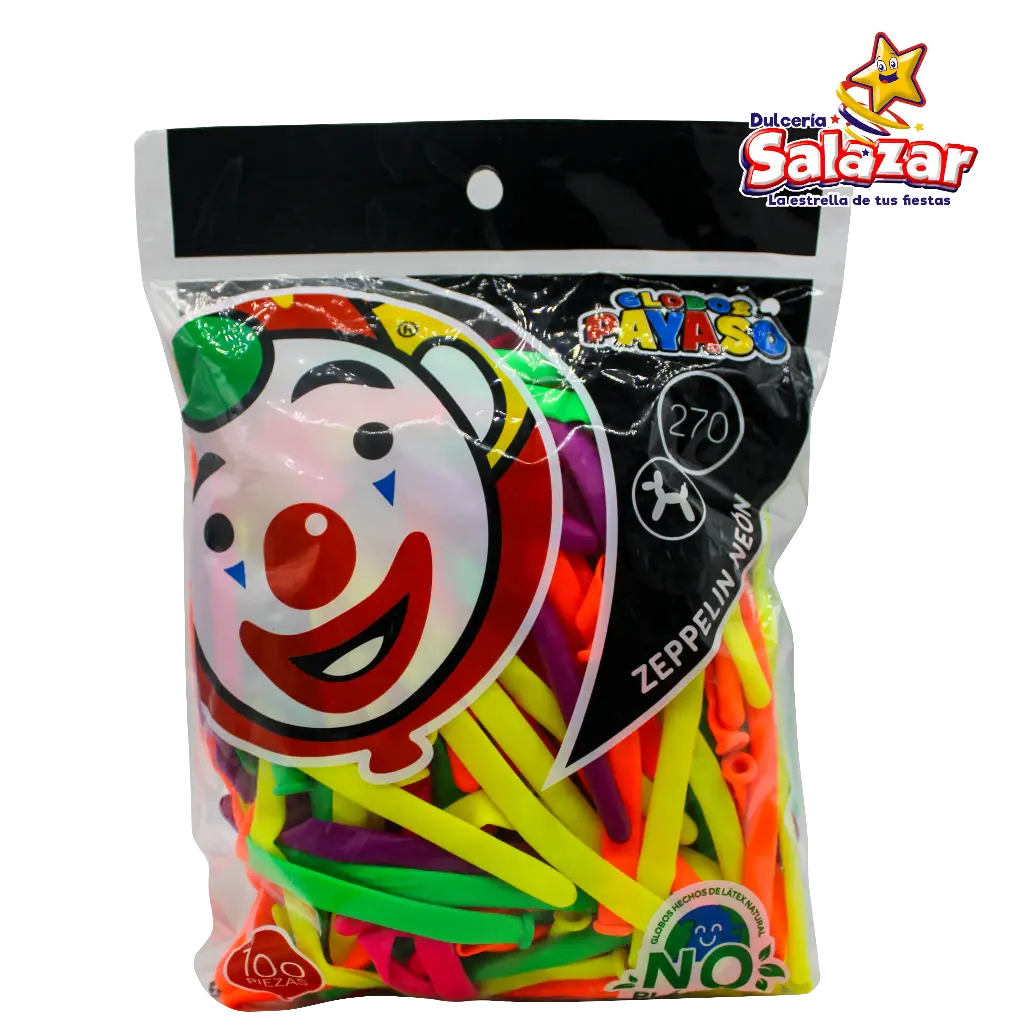 [SEL0414] GLOBO #270 ZEPELIN NEON SURTIDO PAYASO -B.100P- "C/35/100"
