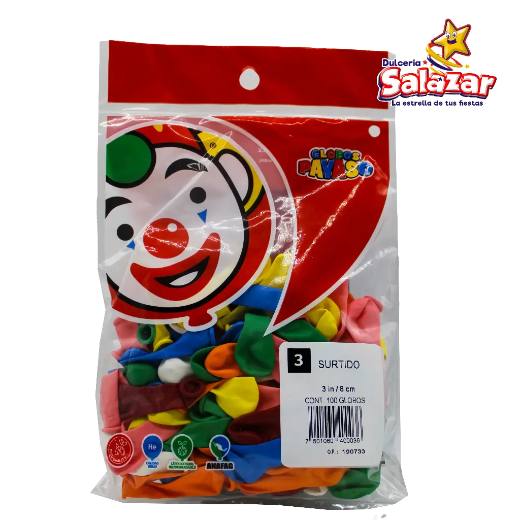[SEL0001] GLOBO #3 SURTIDO PAYASO -B.100P-  "C/150/ 100"