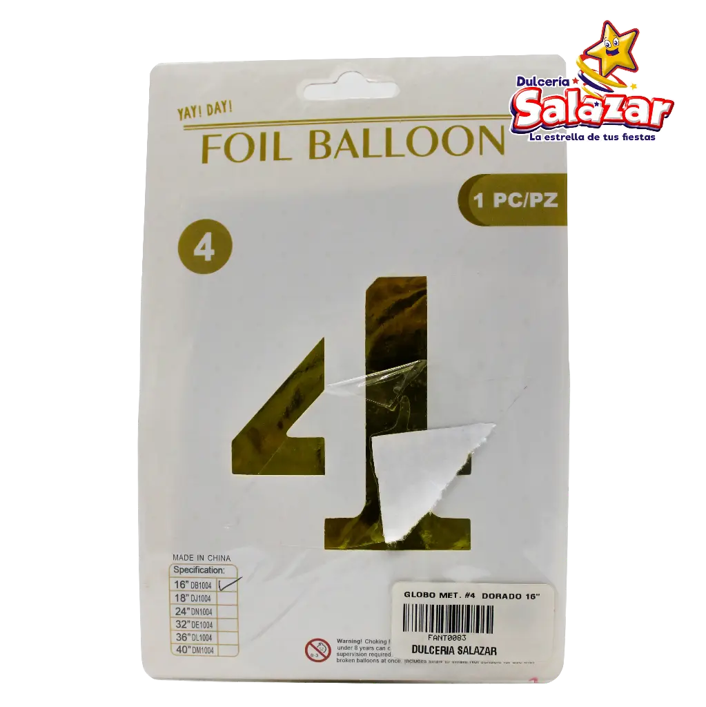 [FANT0083] GLOBO #4 METALICO DORADO 16 FANTASIA 20 -B.1PZA-"C/1/1"