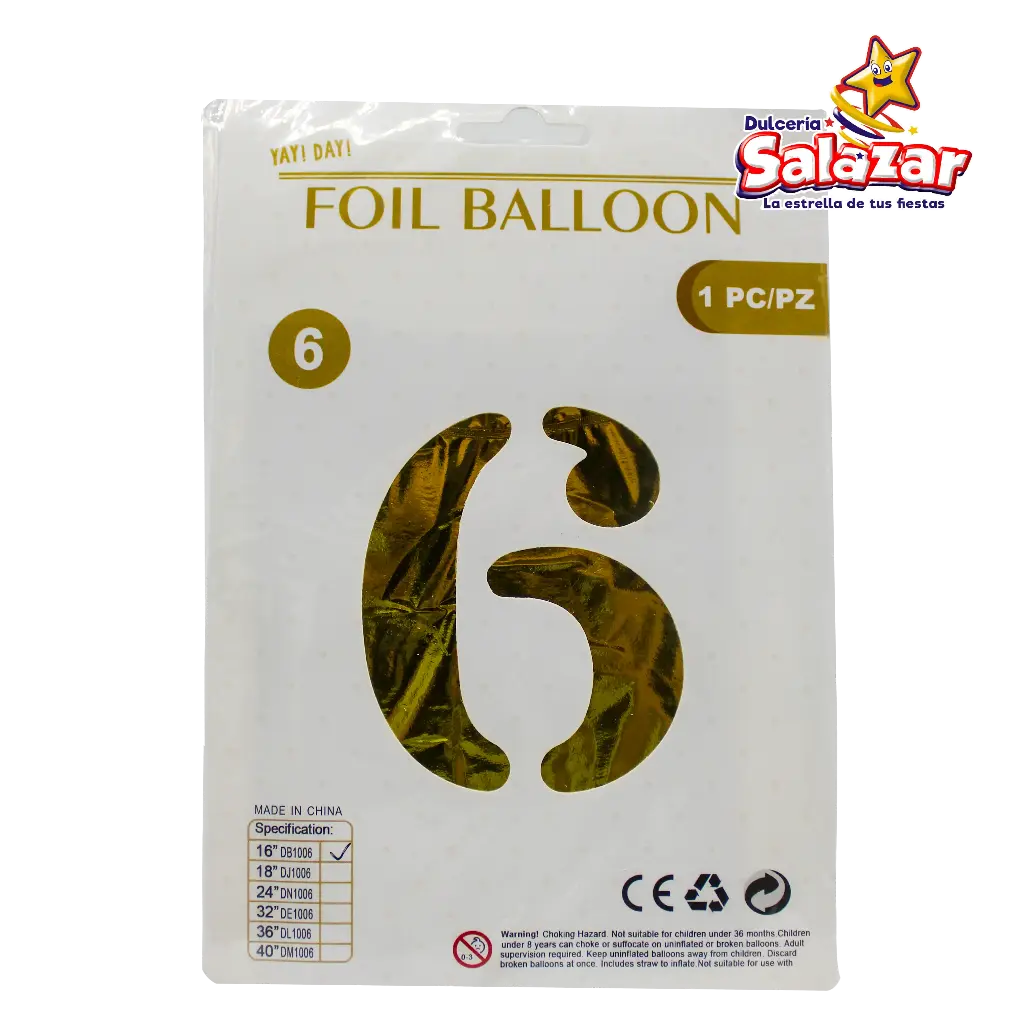 [FANT0085] GLOBO #6 METALICO DORADO 16 FANTASIA 20 -B.1PZA-"C/1/1"