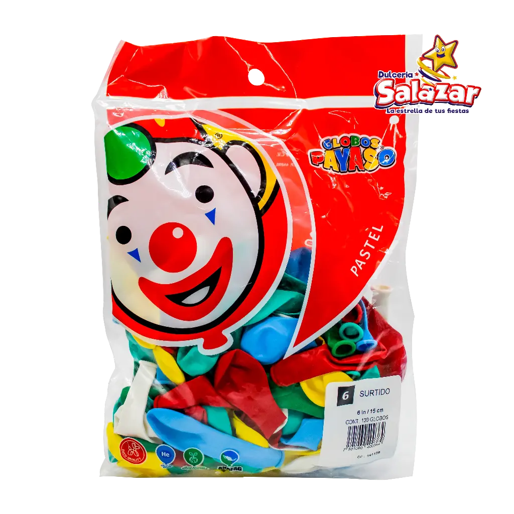 [SEL0002] GLOBO #6 SURTIDO PAYASO -B.100P-  "C/100/ 100"