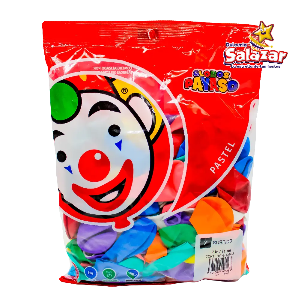 GLOBO #7 SURTIDO PAYASO -B.100P-  "C/50/ 100"