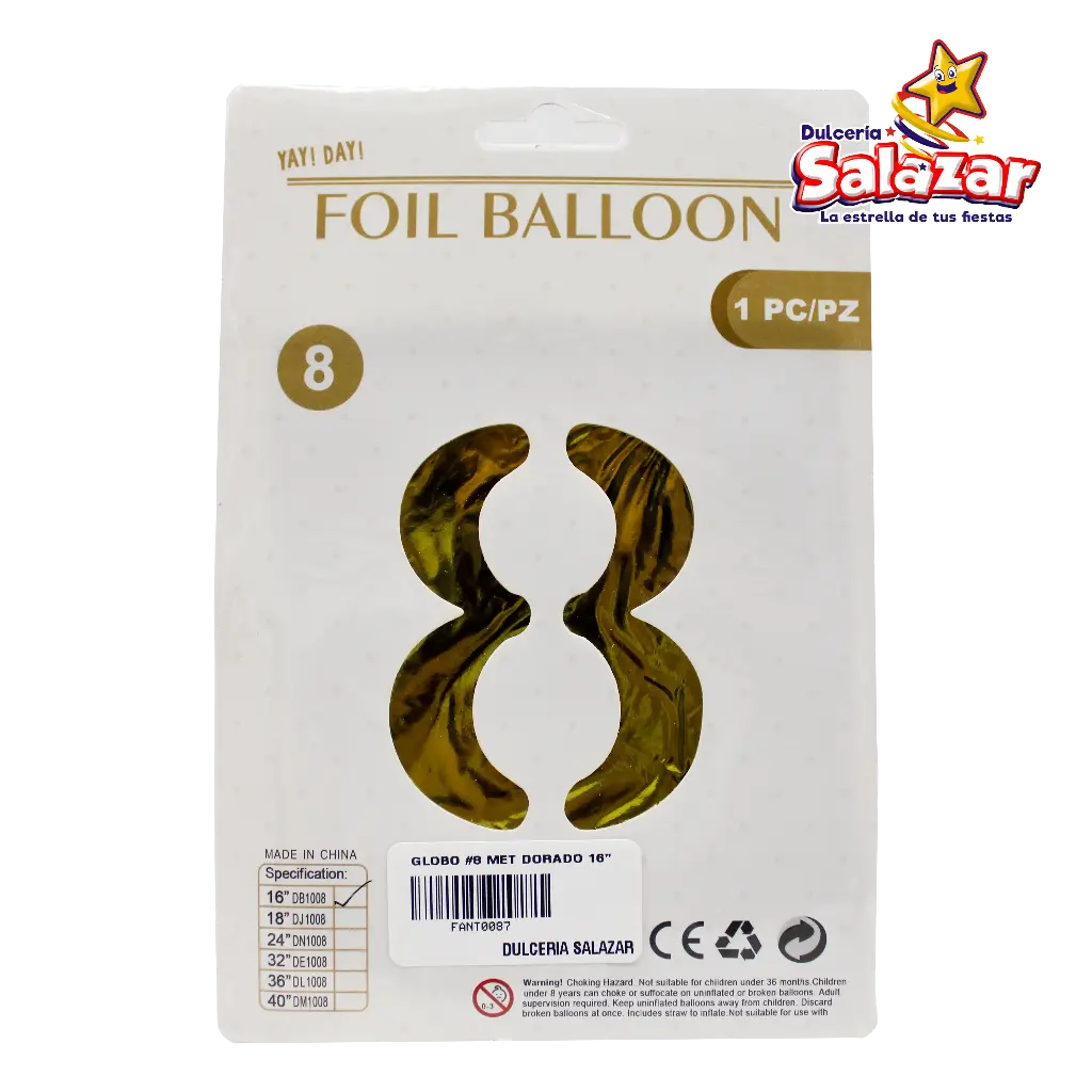 GLOBO #8 METALICO DORADO 16 FANTASIA 20 -B.1PZA-"C/1/1"