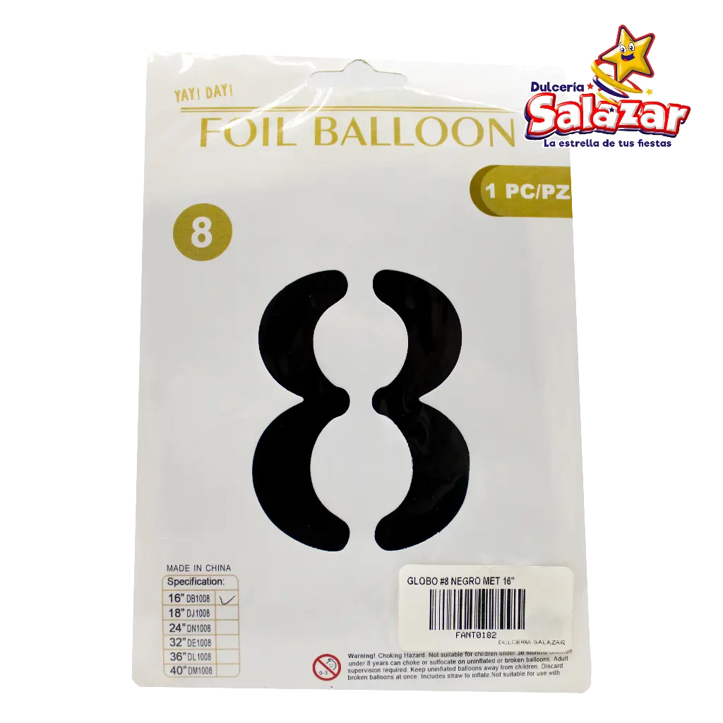 GLOBO #8 METALICO NEGRO 16" FANTASIA 200 -B.1PZA-  "C/1/1"