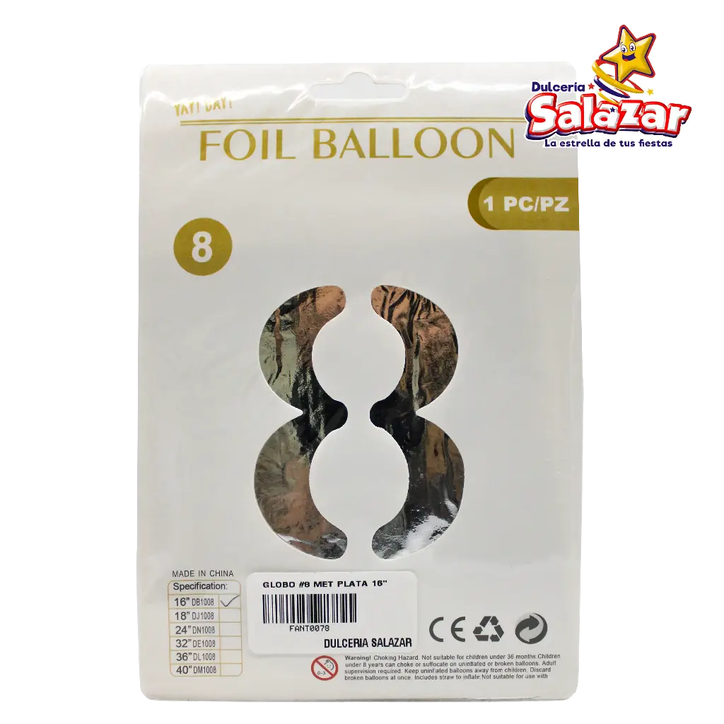 GLOBO #8 METALICO PLATA 16 FANTASIA 200 -B.1PZA- "C/1/1"