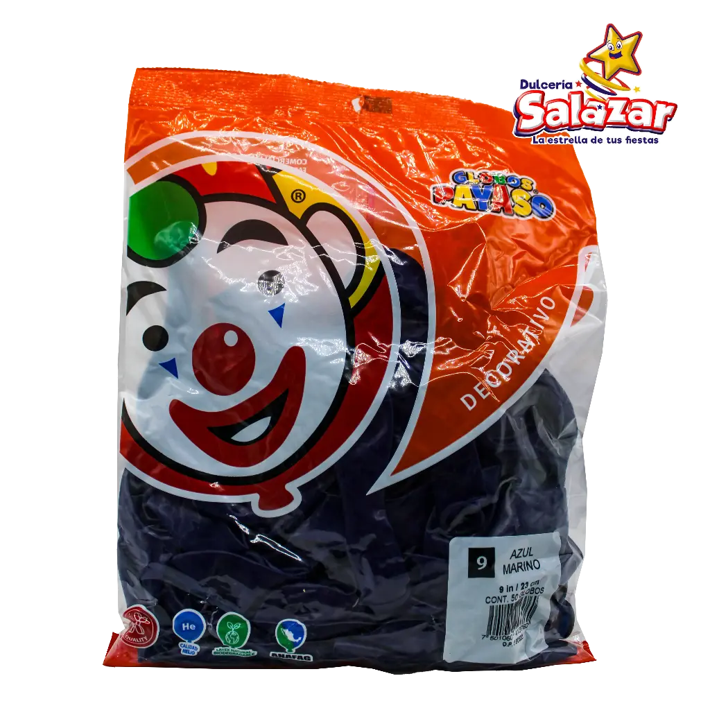 GLOBO #9 DEC. AZUL MARINO PAYASO -B.50PZA- "C/100/50"