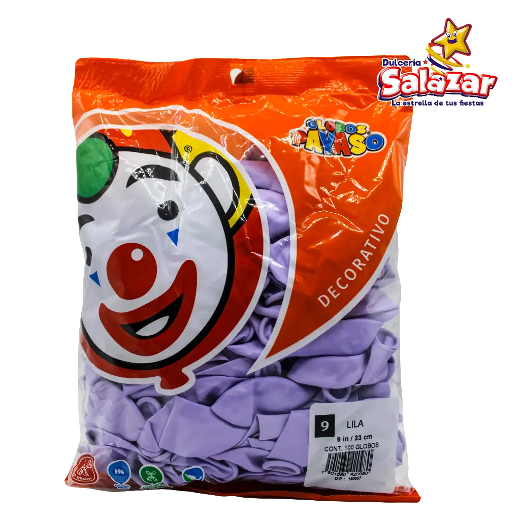 [SEL0458] GLOBO #9 DEC. LILA PAYASO -B.100P- "C/50/100"