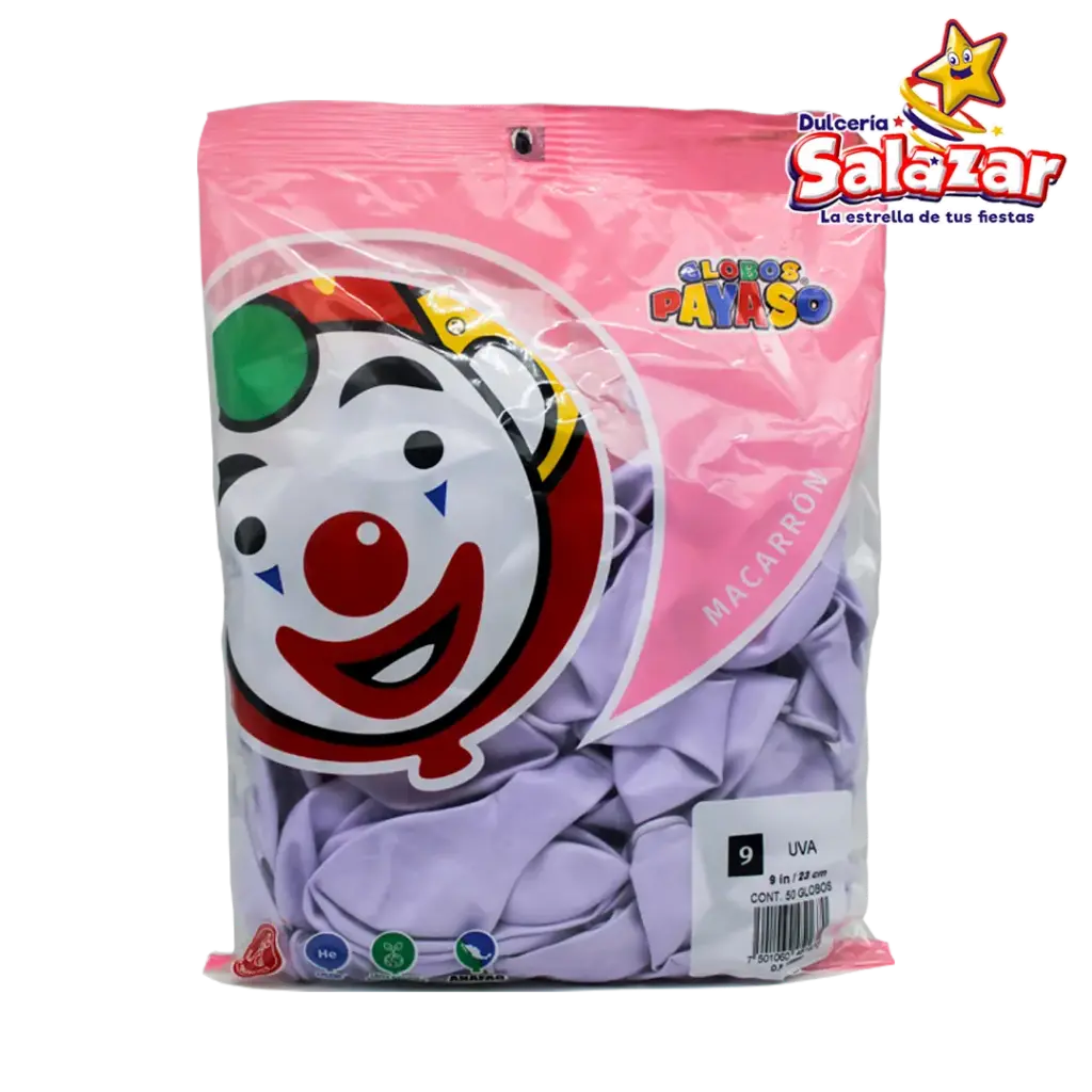 GLOBO #9 DEC. LILA PAYASO -B.50P- "C/100/50"