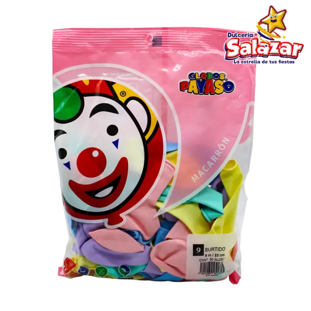 [SEL0074] GLOBO #9 MACARRON SURTIDO PAYASO -B.50PZA- "C/100/50"