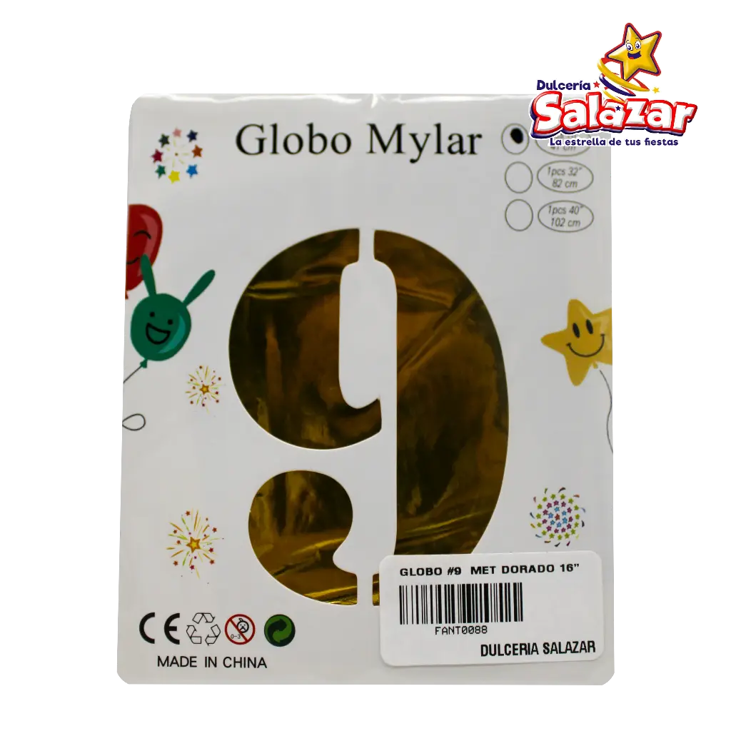 [FANT0088] GLOBO #9 METALICO DORADO 16 FANTASIA 20 -B.1PZA-"C/1/1"