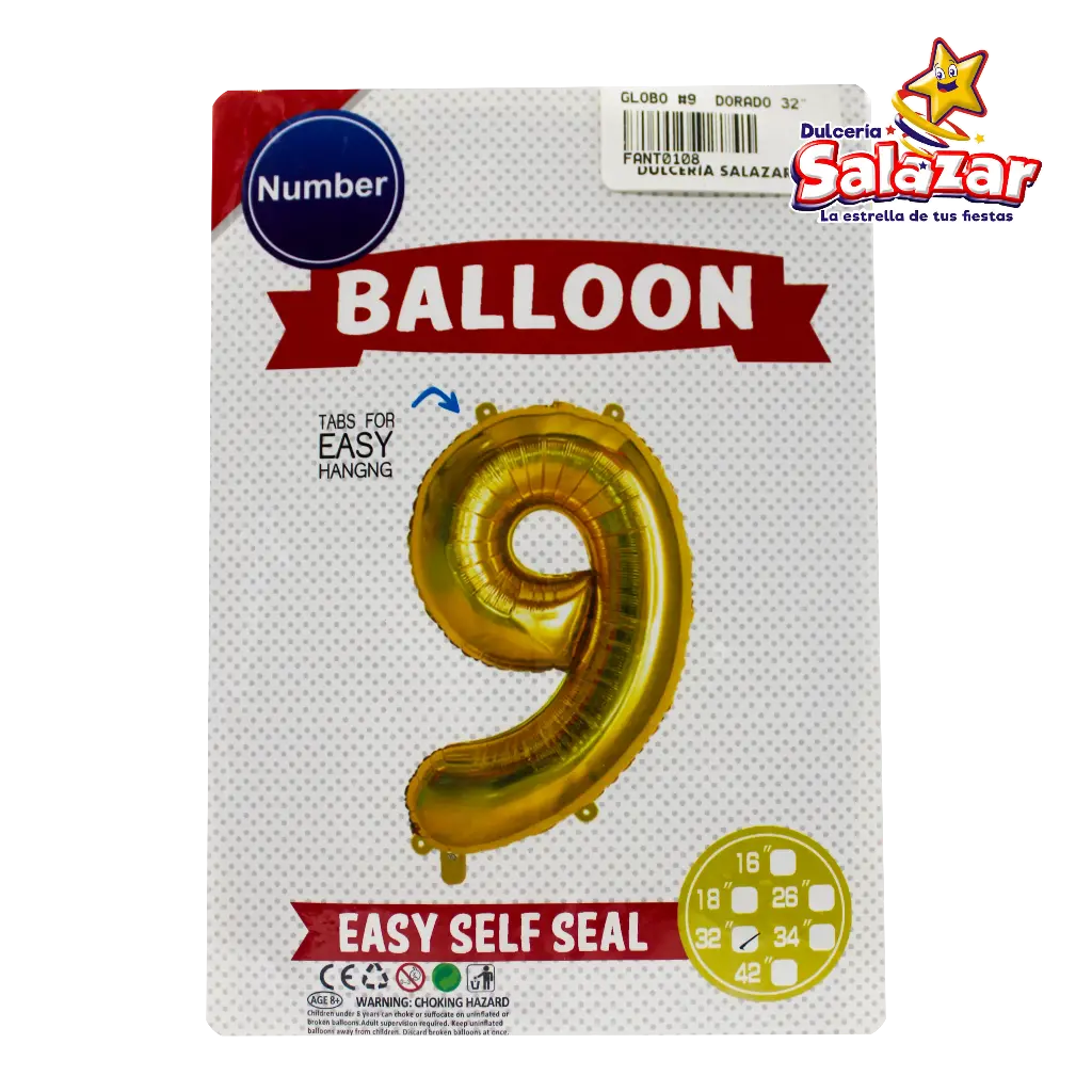 GLOBO #9 METALICO DORADO 32 FANTASIA 20 -B.1PZA-"C/1/1"