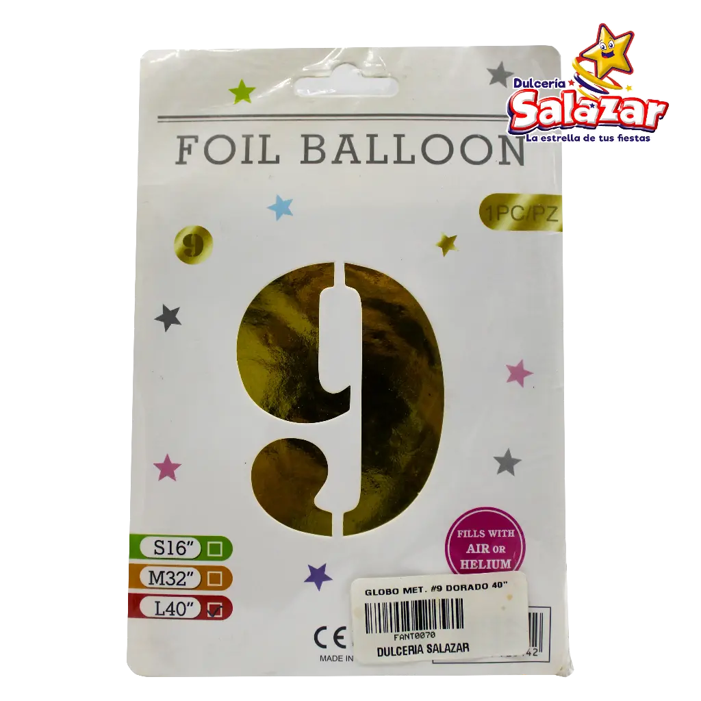[FANT0070] GLOBO #9 METALICO DORADO 40 FANTASIA 2 -B.1PZA- "C/1/1"