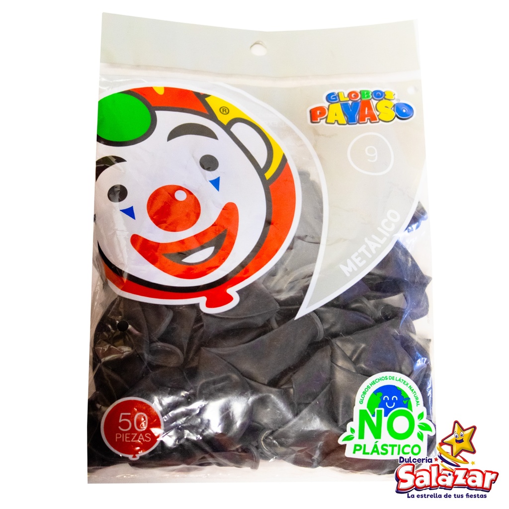 GLOBO #9 METALICO NEGRO PAYASO -B.50PZA- "C/100/50"