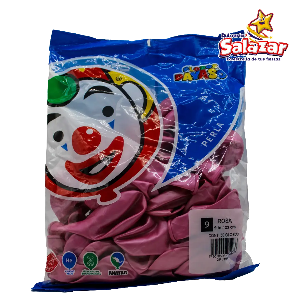 [SEL0025] GLOBO #9 METALICO PERLA ROSA PAYASO -B.50P- "C/100/50"