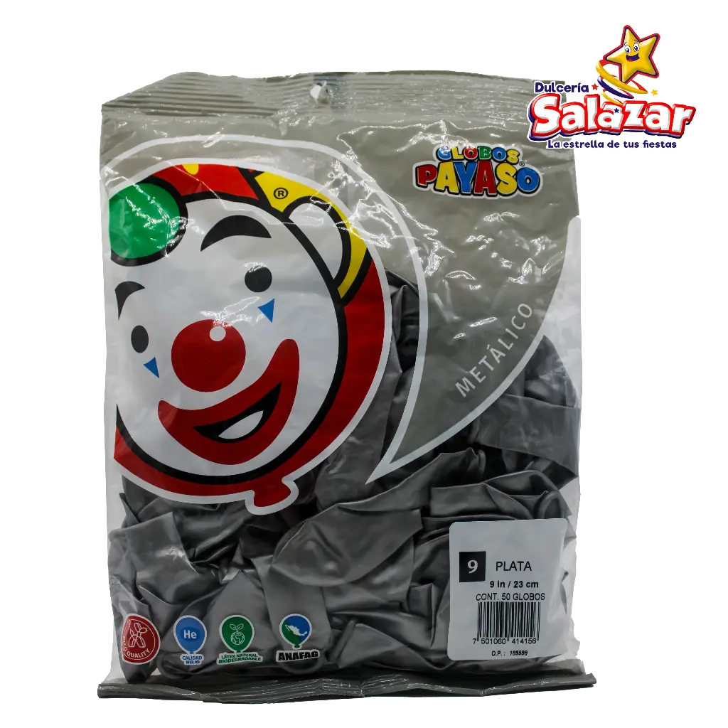 [SEL0021] GLOBO #9 METALICO PLATA PAYASO -B.50P- "C/100/50"