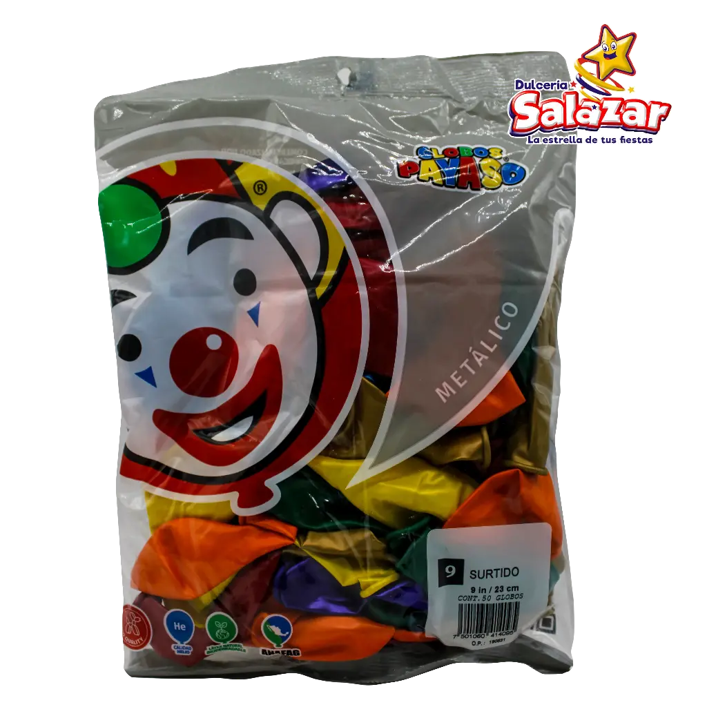 [SEL0105] GLOBO #9 METALICO SURTIDO PAYASO -B.50PZA- "C/50/100"