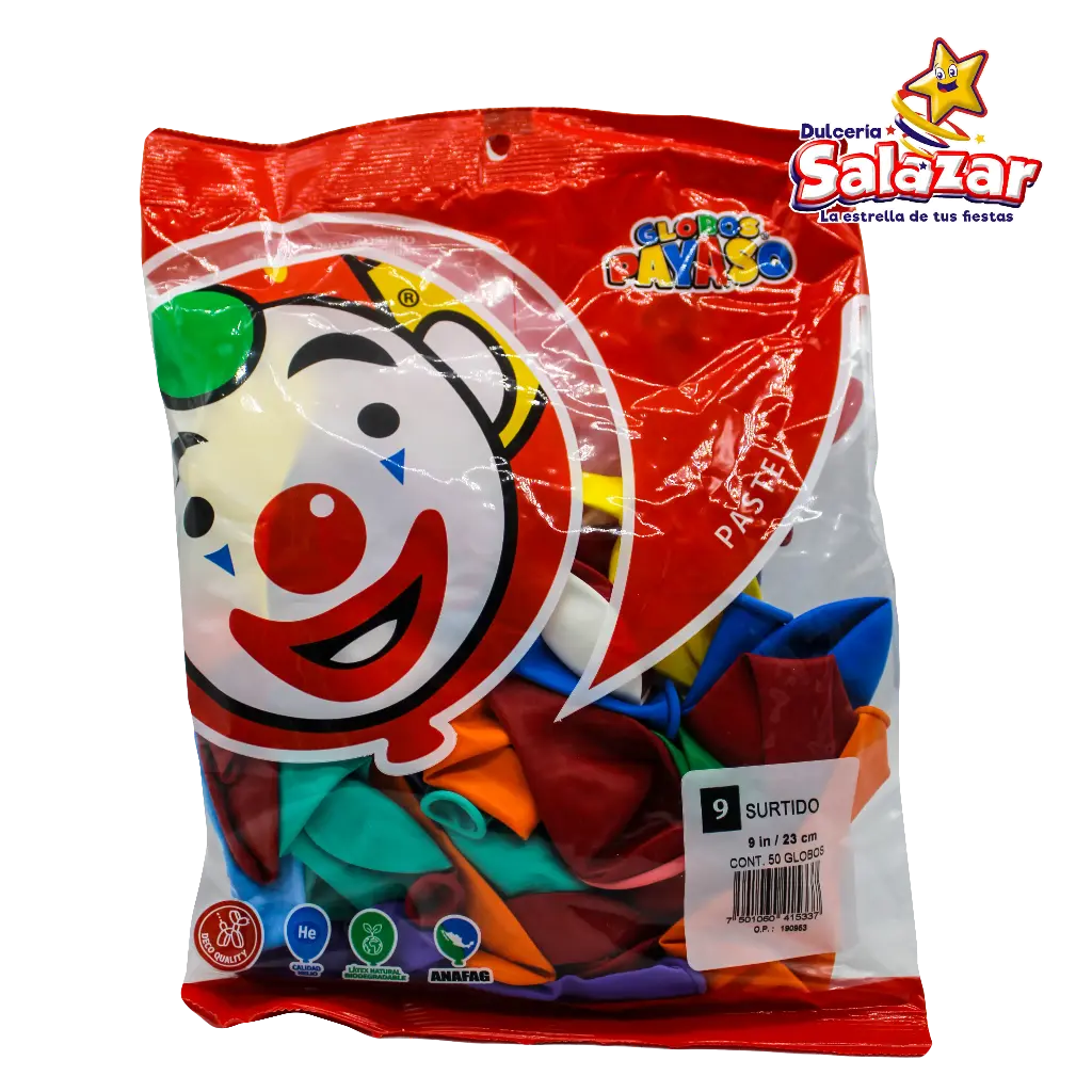 GLOBO #9 PAYASO SURTIDO -B.50P- "C/100/50"