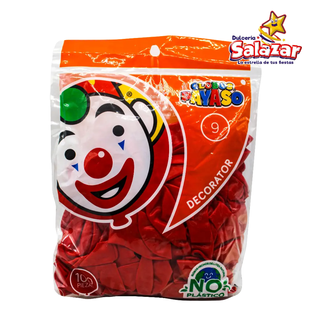 [SEL0033] GLOBO #9 ROJO BRILLANTE PAYASO -B.100P- "C/50/100"