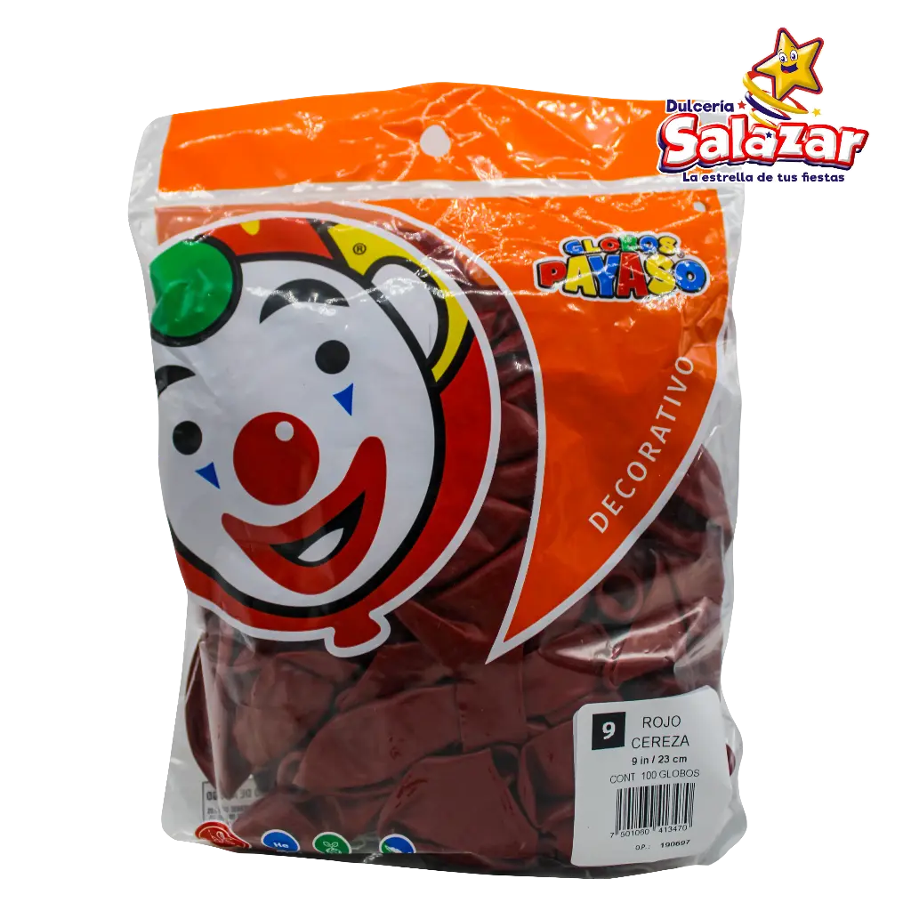 [SEL0042] GLOBO #9 ROJO CEREZA PAYASO -B.100P- "C/50/100"
