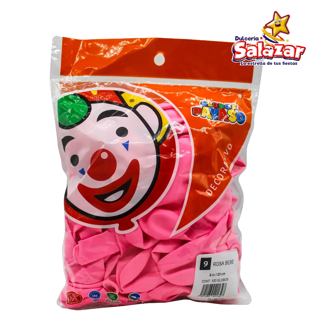 [SEL0041] GLOBO #9 ROSA BEBE PAYASO -B.100P- "C/50/100"