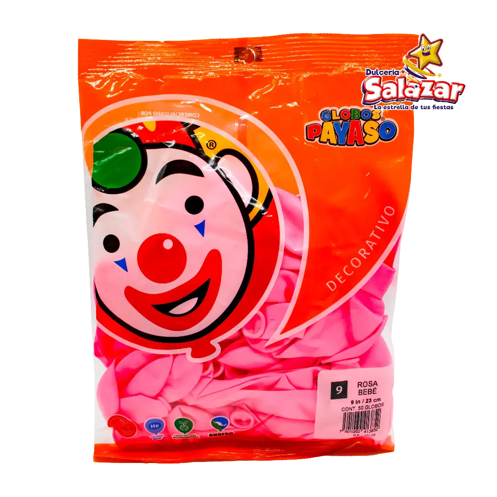 [SEL0087] GLOBO #9 ROSA BEBE PAYASO -B.50PZA- "C/100/50"