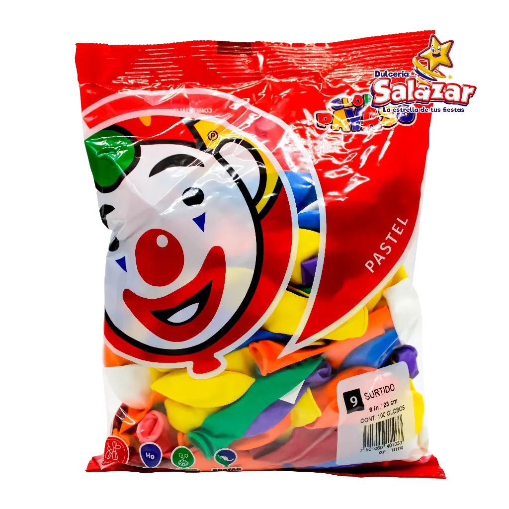 [SEL0005] GLOBO #9 SURTIDO PAYASO -B.100P- "C/50/100-