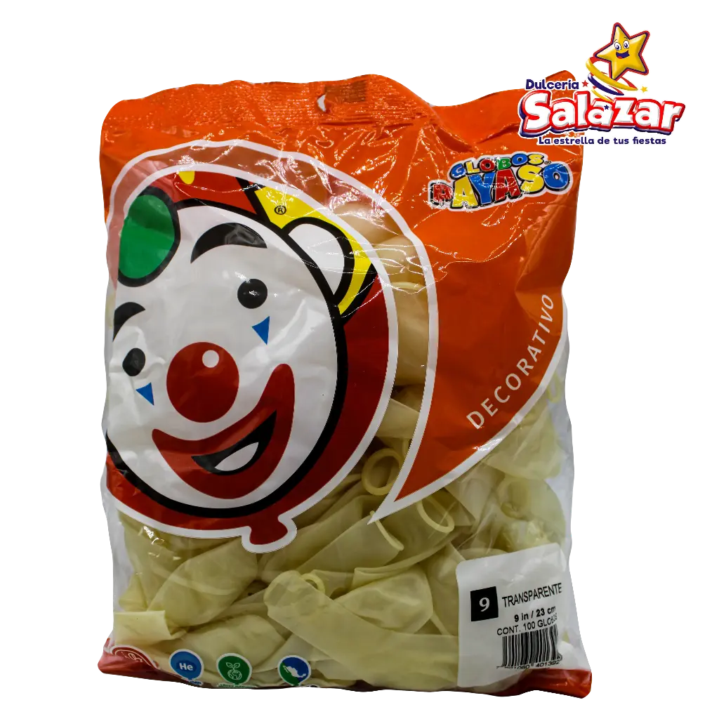 [SEL0031] GLOBO #9 TRANSPARENTE PAYASO -B.100P- "C/50/100"