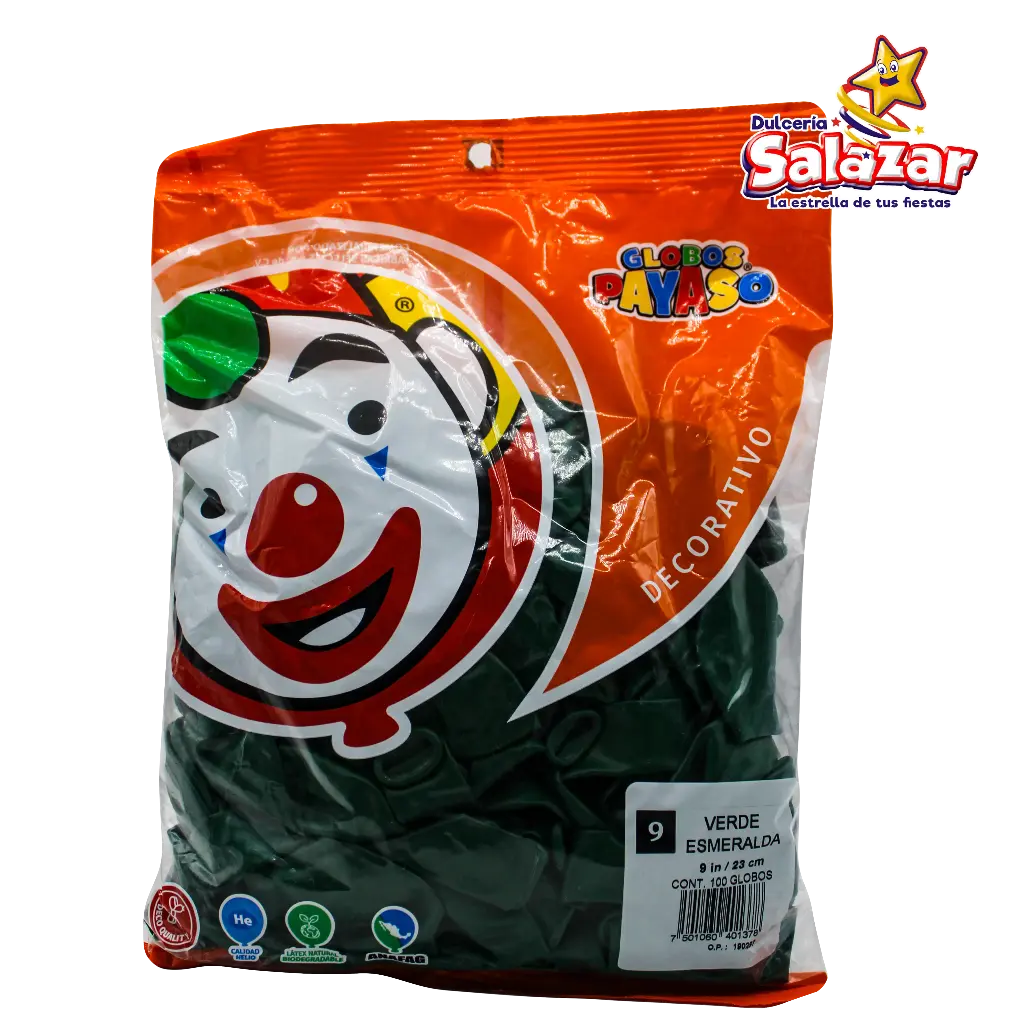 [SEL0030] GLOBO #9 VERDE ESMERALDA PAYASO -B.100P- "C/50/100"