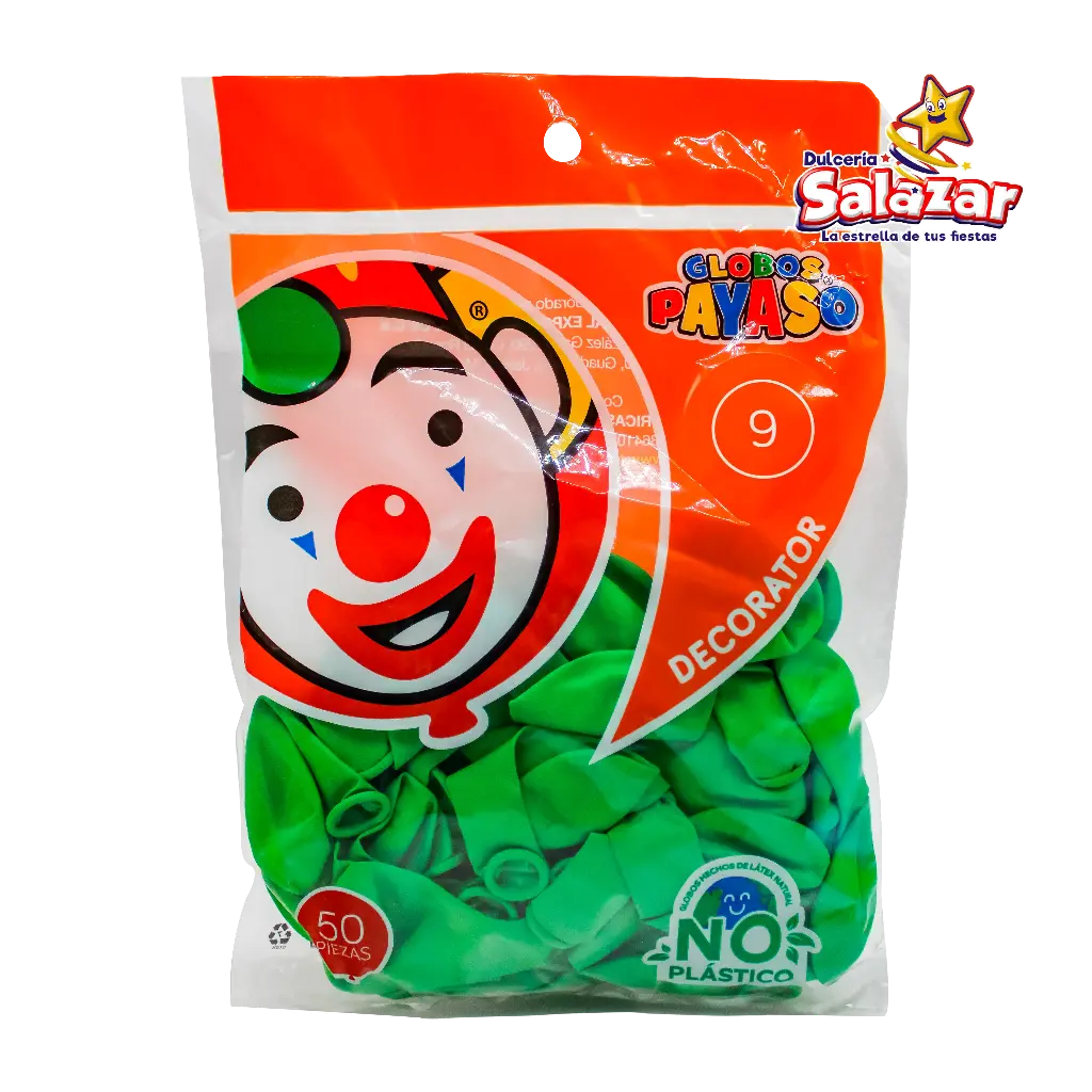 [SEL0056] GLOBO #9 VERDE LIMA PAYASO -B. 50PZA- "C/100/50"