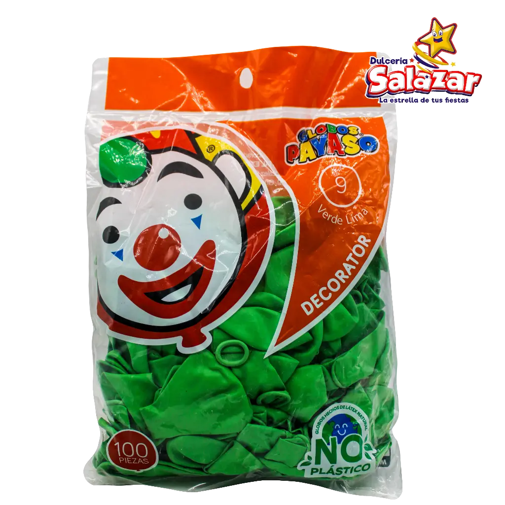 [SEL0028] GLOBO #9 VERDE LIMA PAYASO -B.100P- "C/50/100"