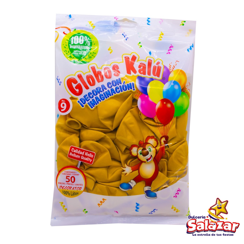 [CHI0037] GLOBO KALU #9 ORO METALICO -B.50PZA- "C/50/50"