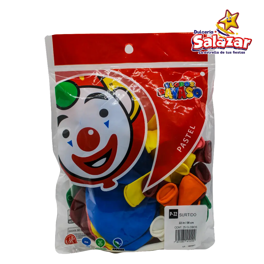 GLOBO P-22 SURTIDO PAYASO B-25PZA.- "C/90/25"