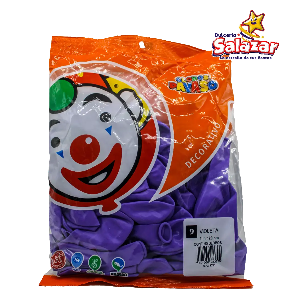 [SEL0092] GLOBOS #9 VIOLETA PAYASO -B.50PZA-"C/100/50"