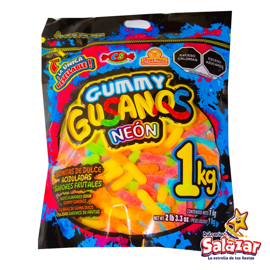GUMMY GUSANOS NEON DELICIAS -B.1KG.- "C/10/1"