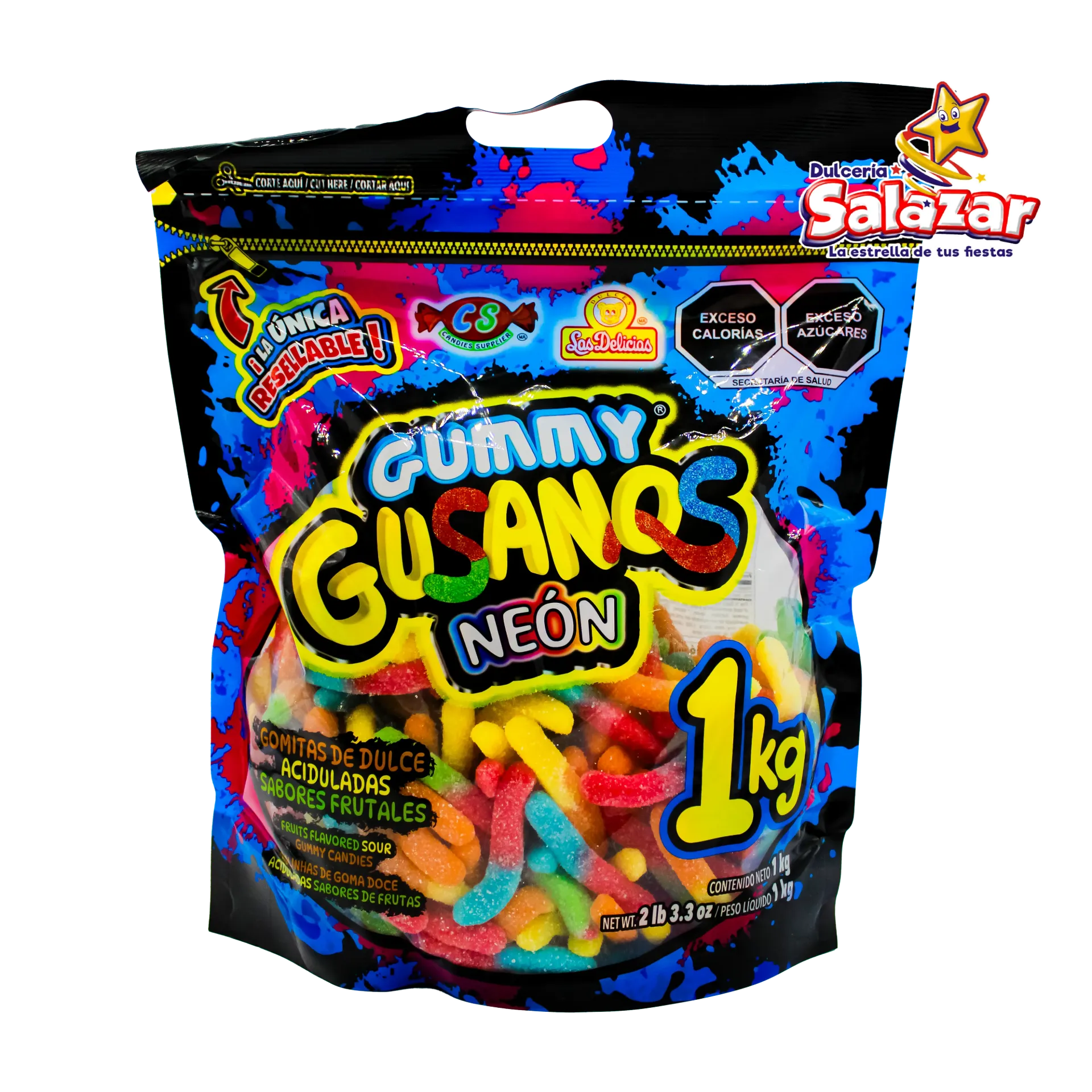 [DEL0006] GUMMY GUSANOS NEON DELICIAS -B.1KG.- "C/10/1"