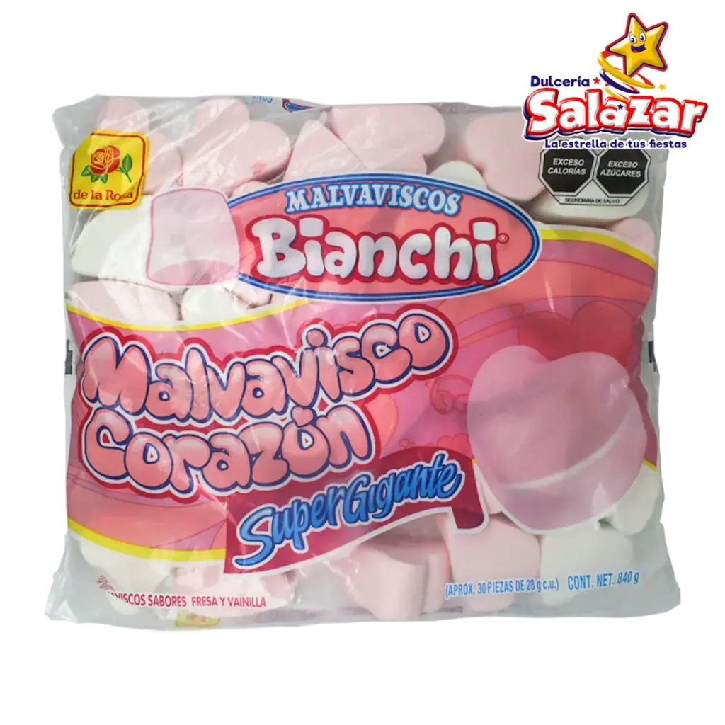 [ROS0194] MALVAVISCO JUMBO CORAZON BLANCO/ROSA DLR -B.840G- "C/5/30"