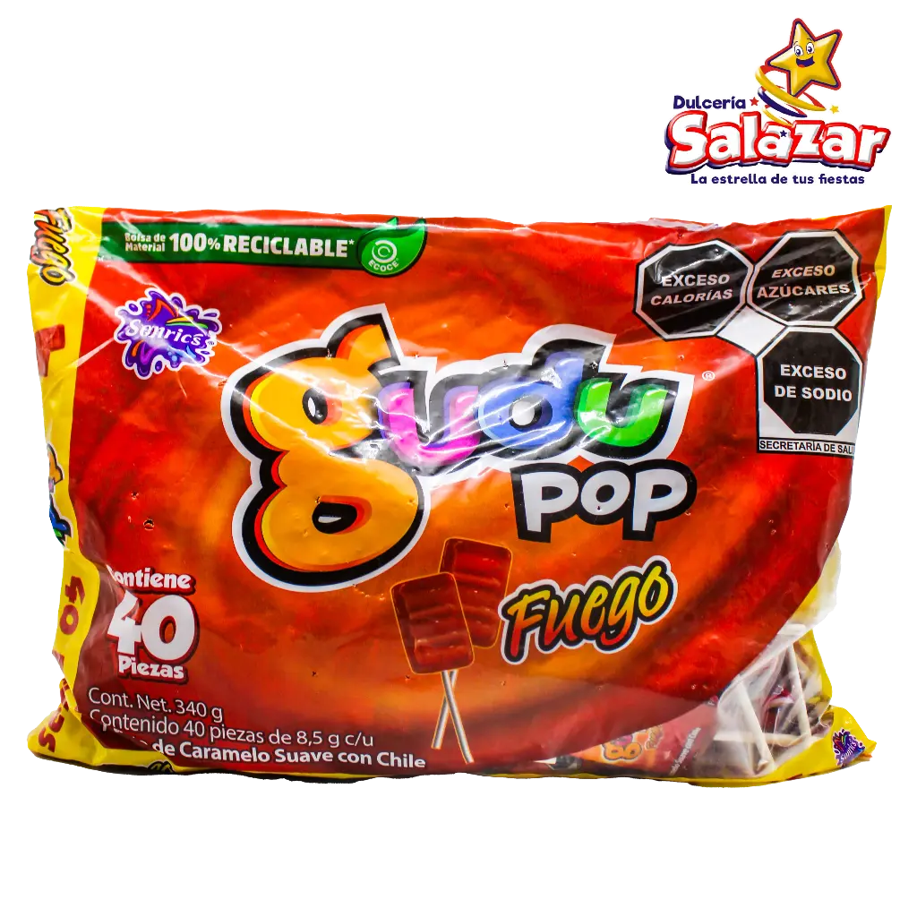 [SON0004] PALETA GUDU POP FUEGO C/CHILE SONRICS -B.340GR- "C/18/40"