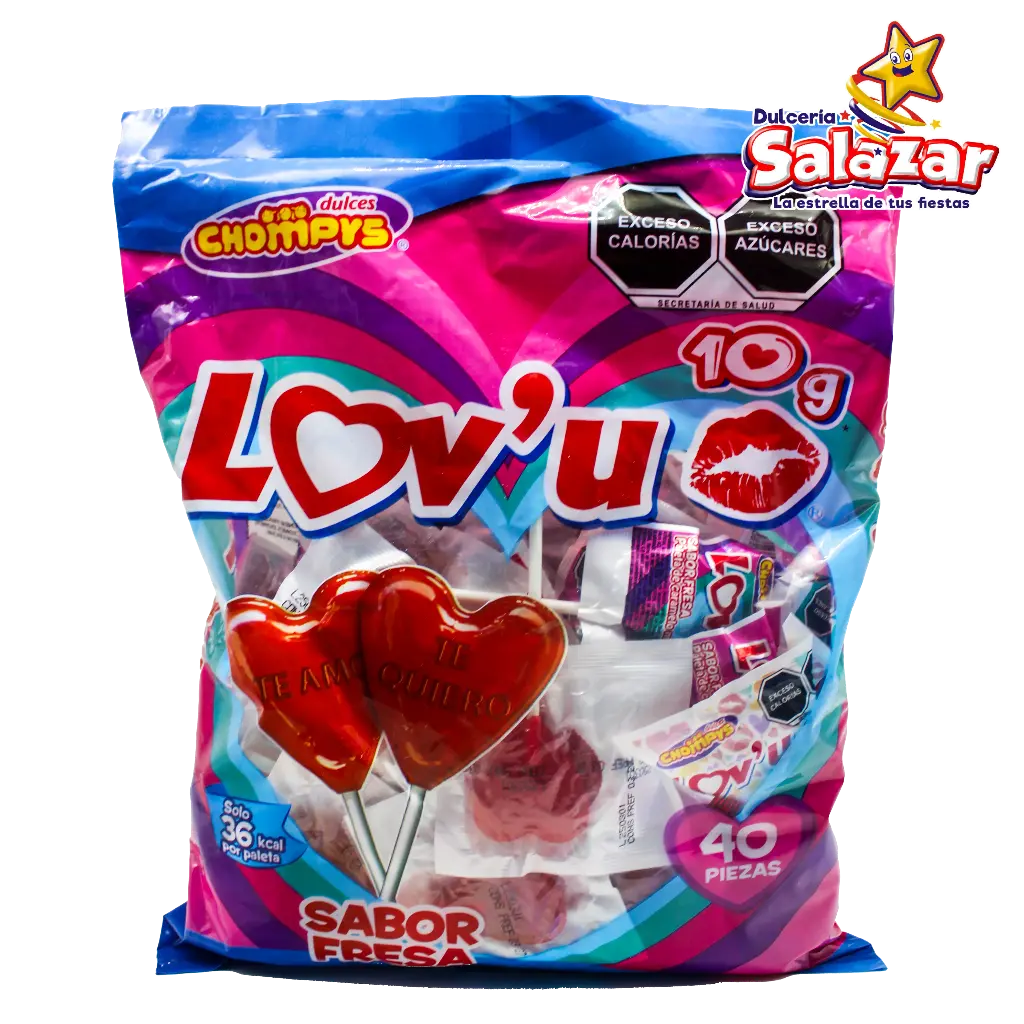 [CHY0080] PALETA LOV'U FRESA C/CALCOMANIAS -B.400G- "C/28/40"