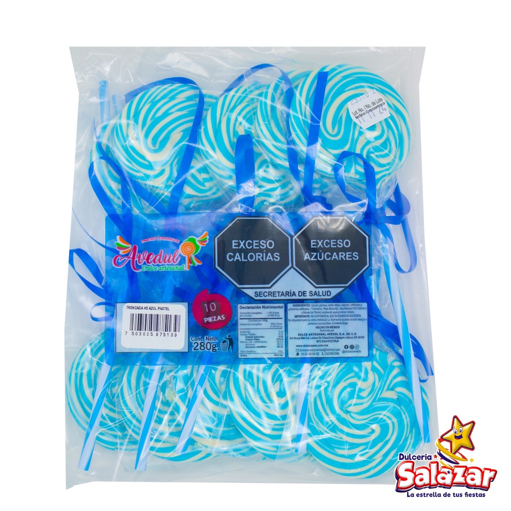 [MRC0051] PALETA TRENZADA #0 AZUL-BLANCO  -B.240G- "C/24/10"