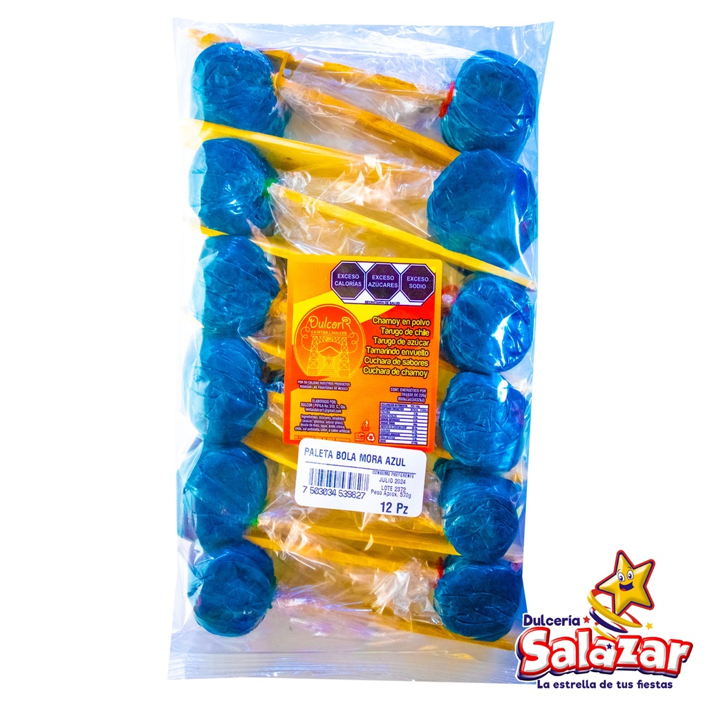 [CRA0019] PALETA BOLA TAMARINDO  MORA AZUL DULCOR -B.12PZA- "C/20/12"